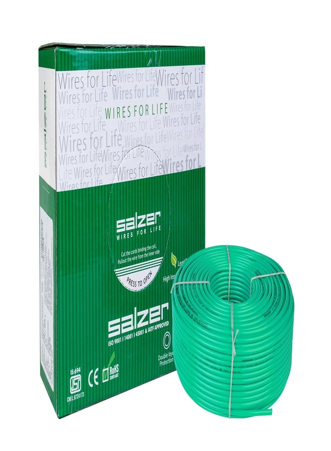 Salzer Flame Retardant Building Wire 1.5 Sq mm - 99.997% ETP Pure Copper, 1100 V PVC Insulation, ISI Certified - 90 M Coil (Green) - Image 1